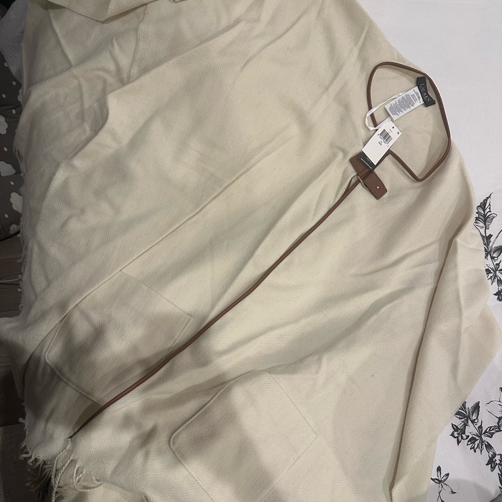 Lauren Ralph Lauren Cream Poncho with Brown Trim - NWT